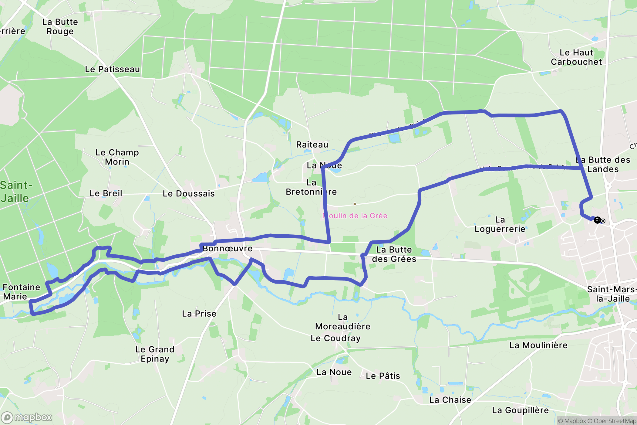 Vallons-de-L'Erdre : carte du parcours de randonnée - France