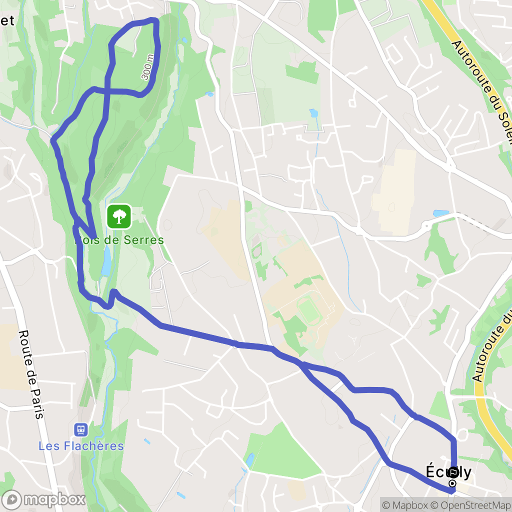 Écully : carte du parcours de randonnée - France