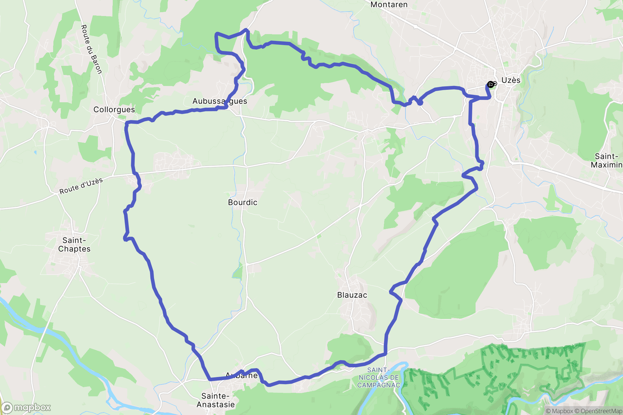 Uzès : carte du parcours de randonnée - France