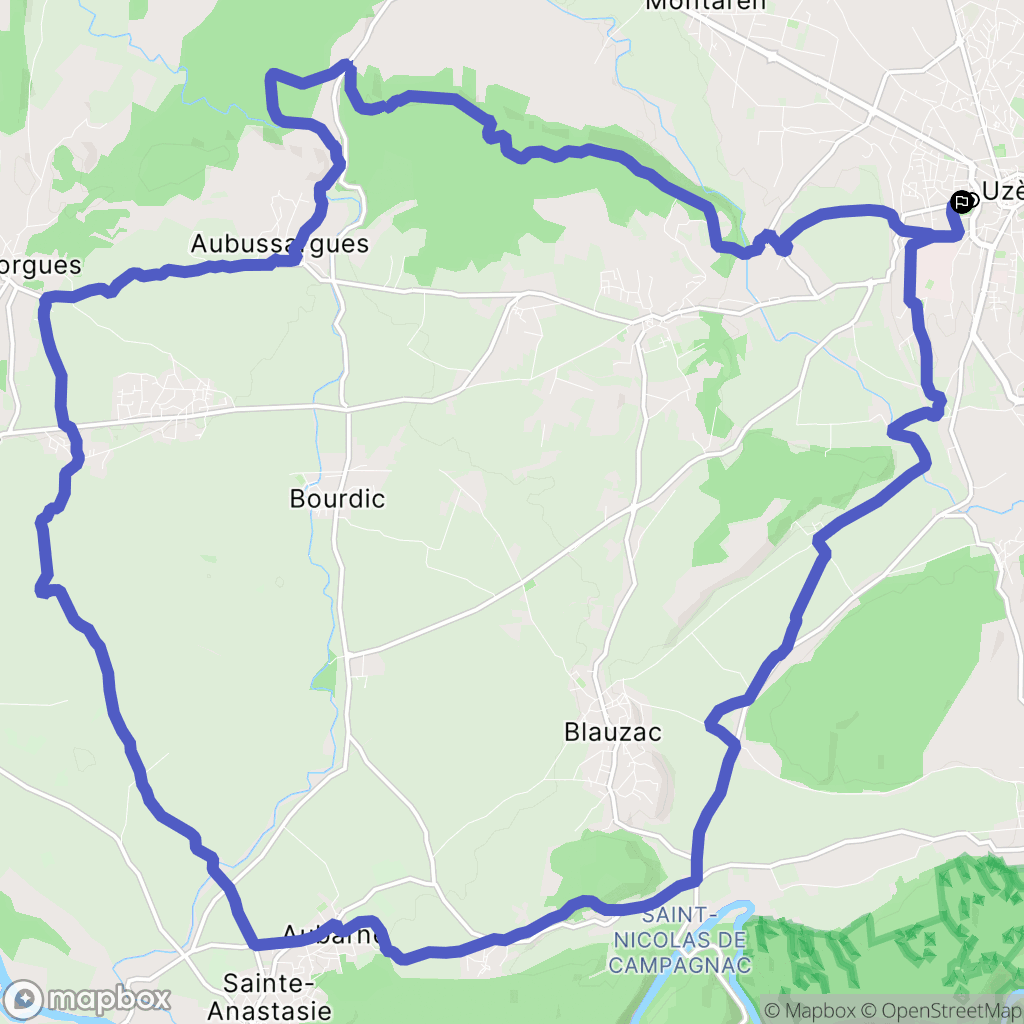 Uzès : carte du parcours de randonnée - France