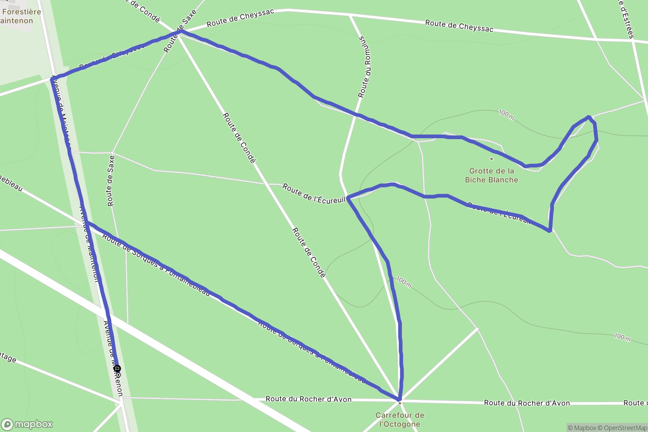 Fontainebleau : carte du parcours de randonnée - France