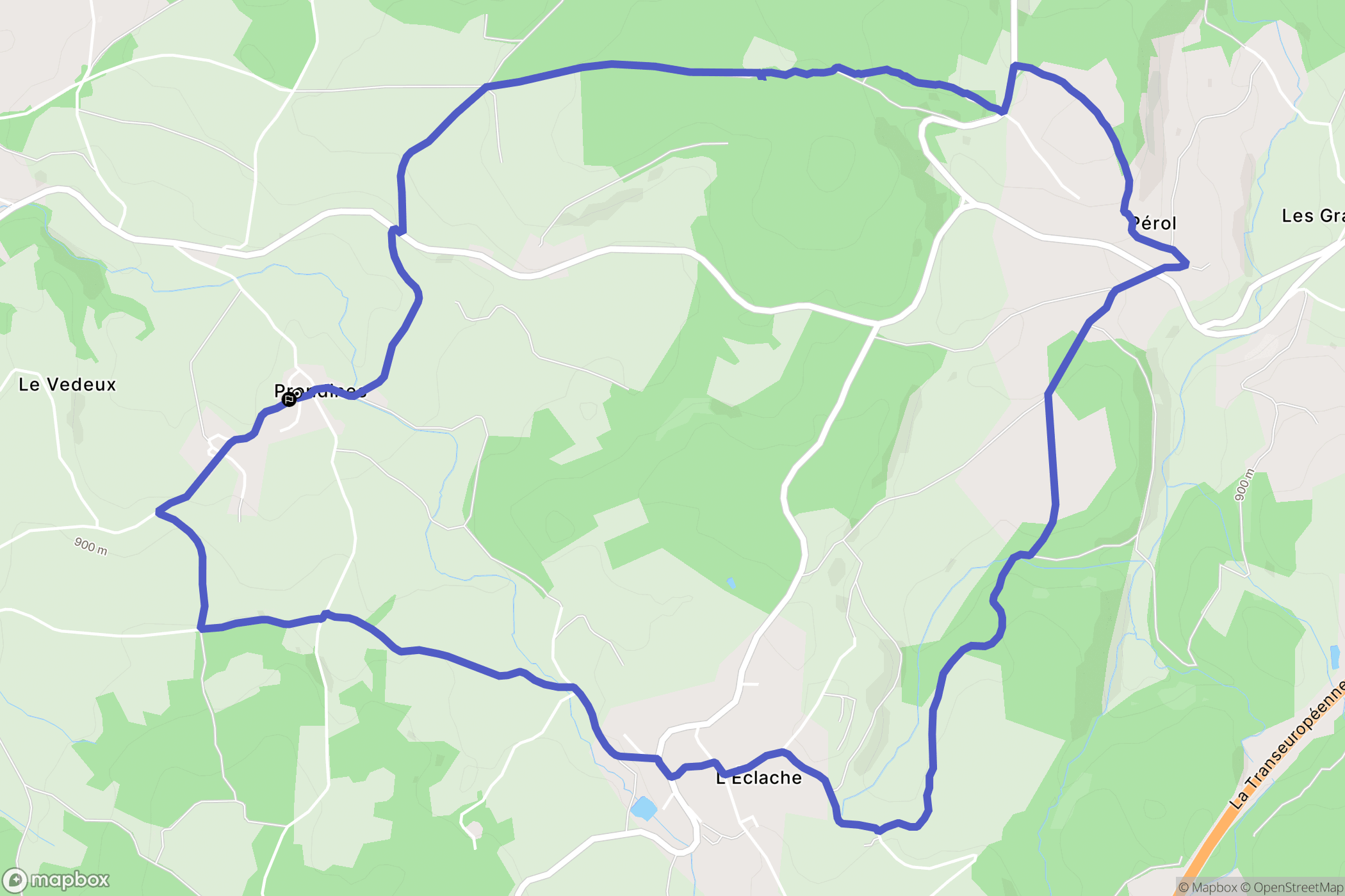 Prondines : carte du parcours de randonnée - France
