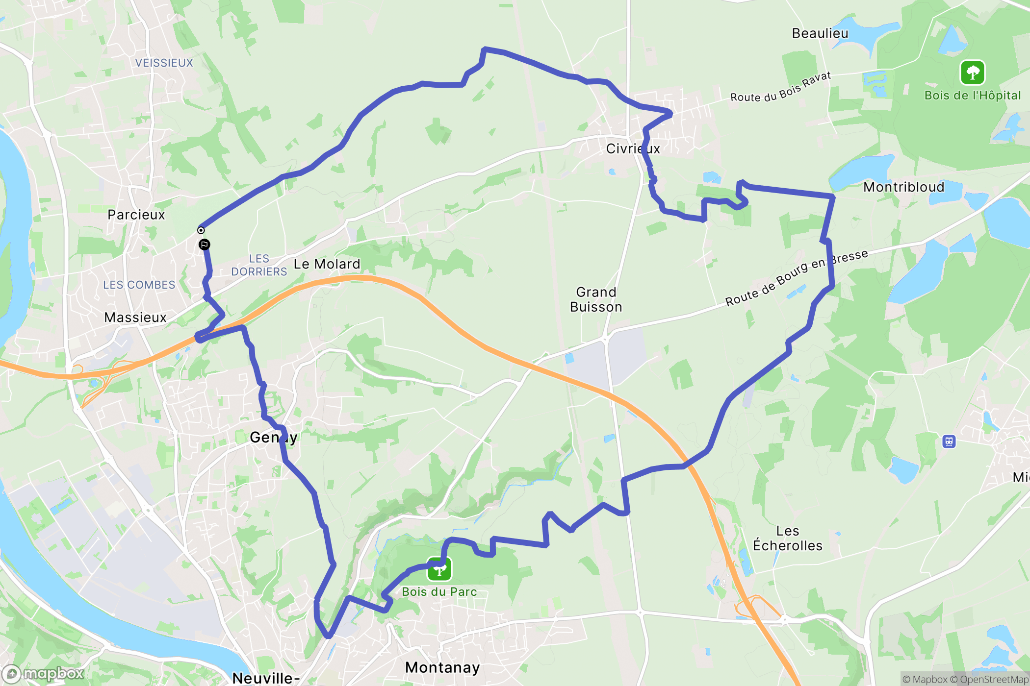 Massieux : carte du parcours de randonnée - France