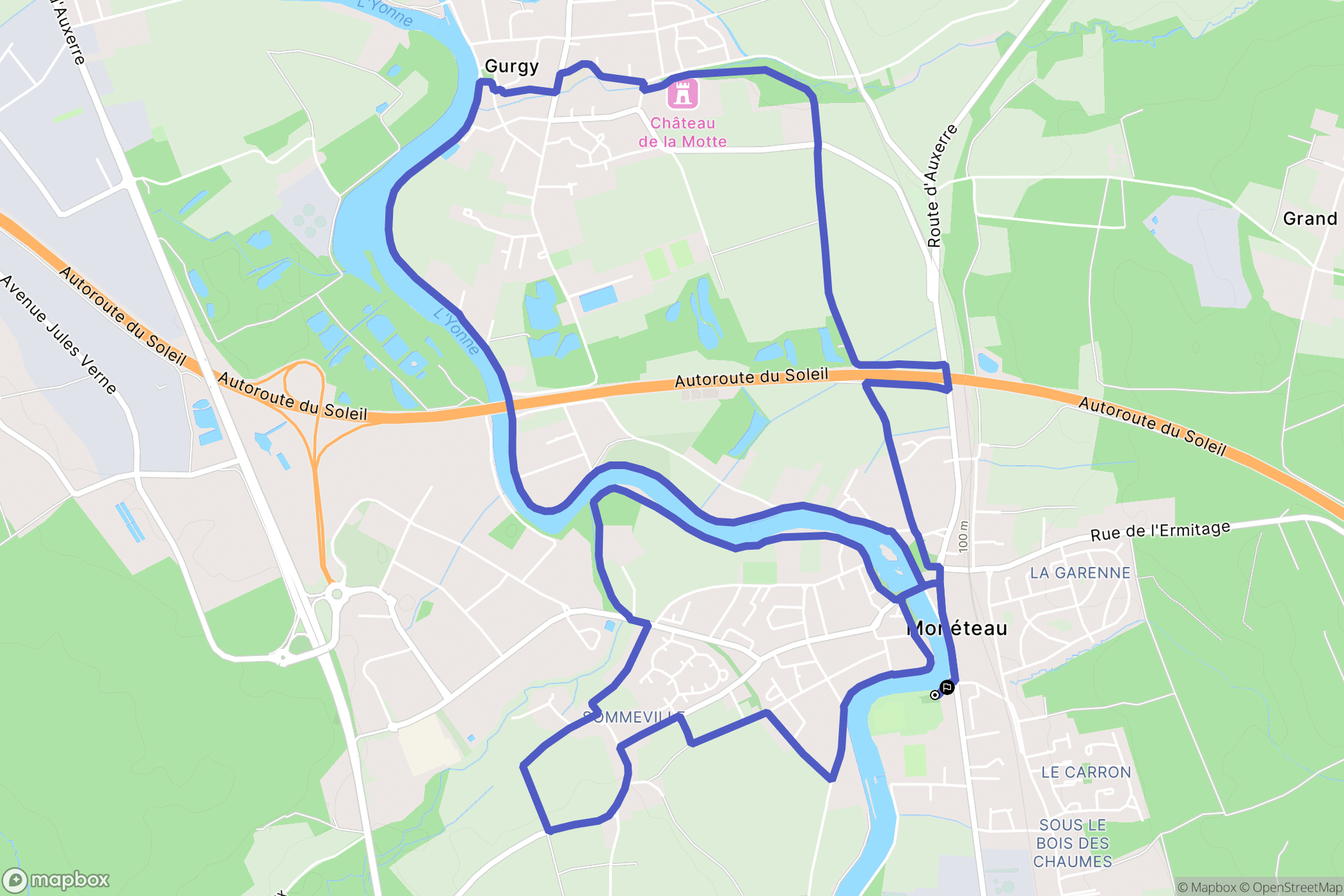 Monéteau Gurgy : carte du parcours de randonnée - France