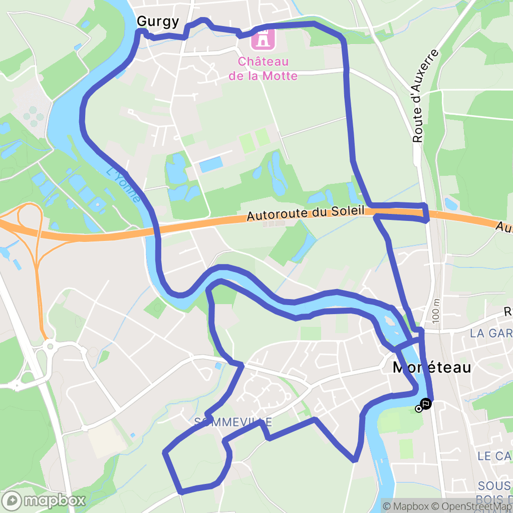 Monéteau Gurgy : carte du parcours de randonnée - France