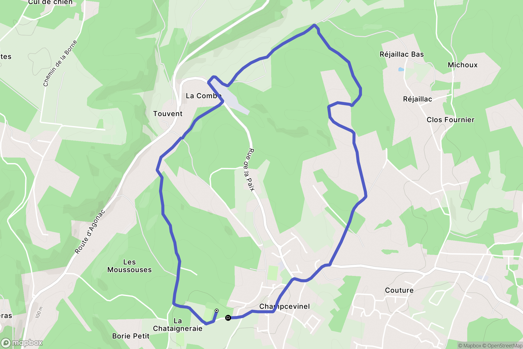 Champcevinel : carte du parcours de randonnée - France