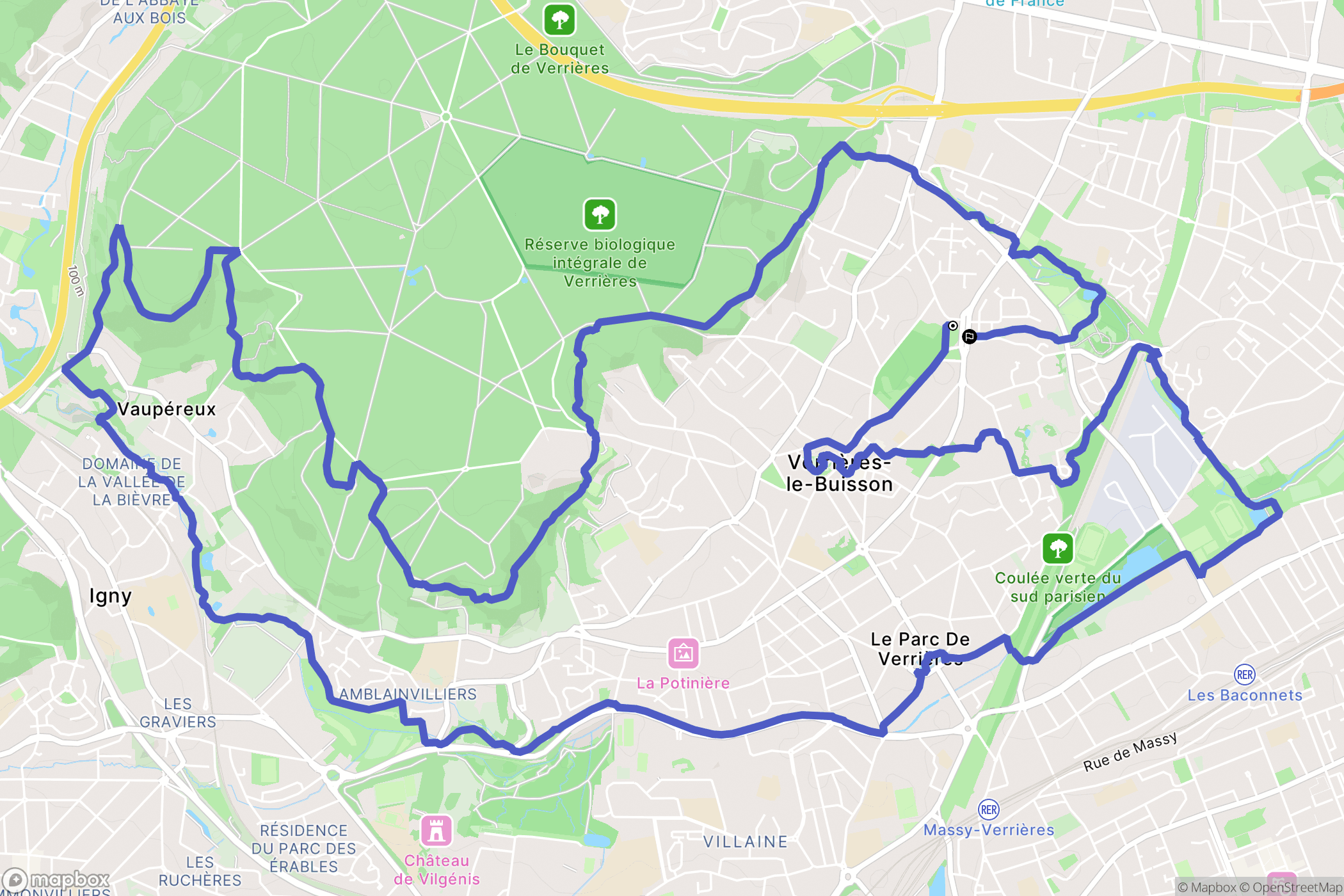 Verrières-le-Buisson : carte du parcours de randonnée - France