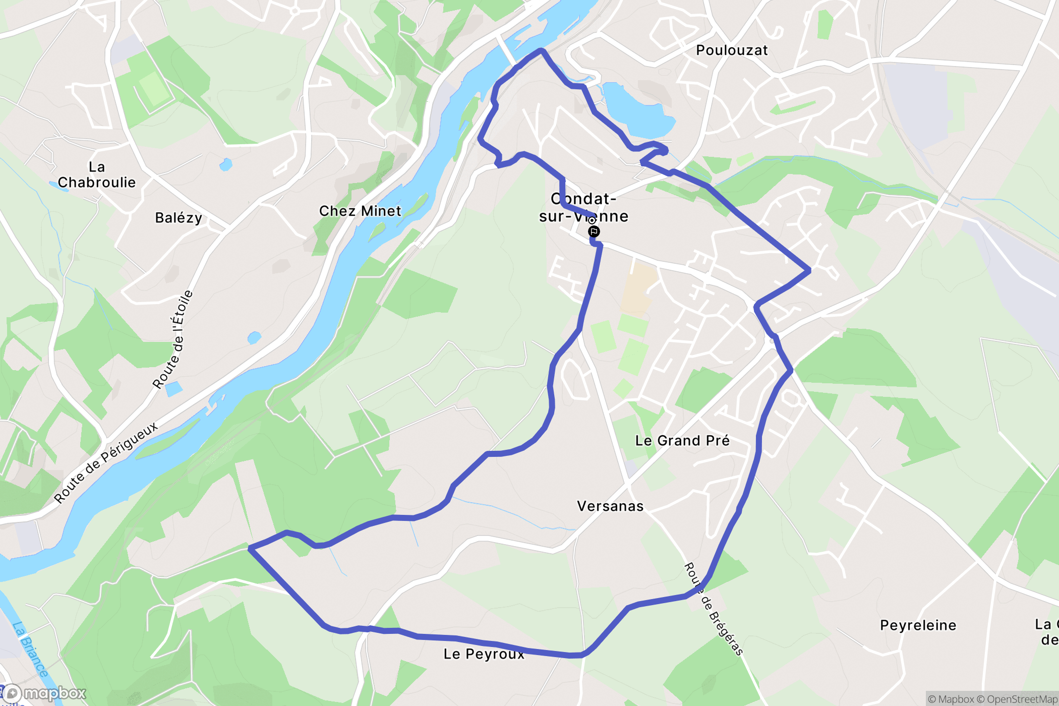 Condat-sur-Vienne : carte du parcours de randonnée - France