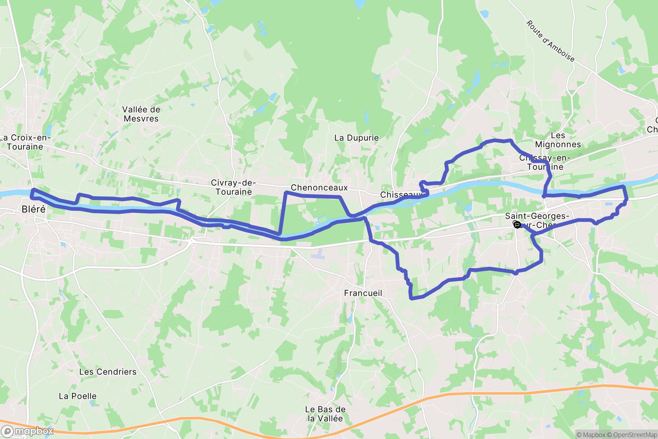 Saint-Georges-sur-Cher : carte du parcours de randonnée - France