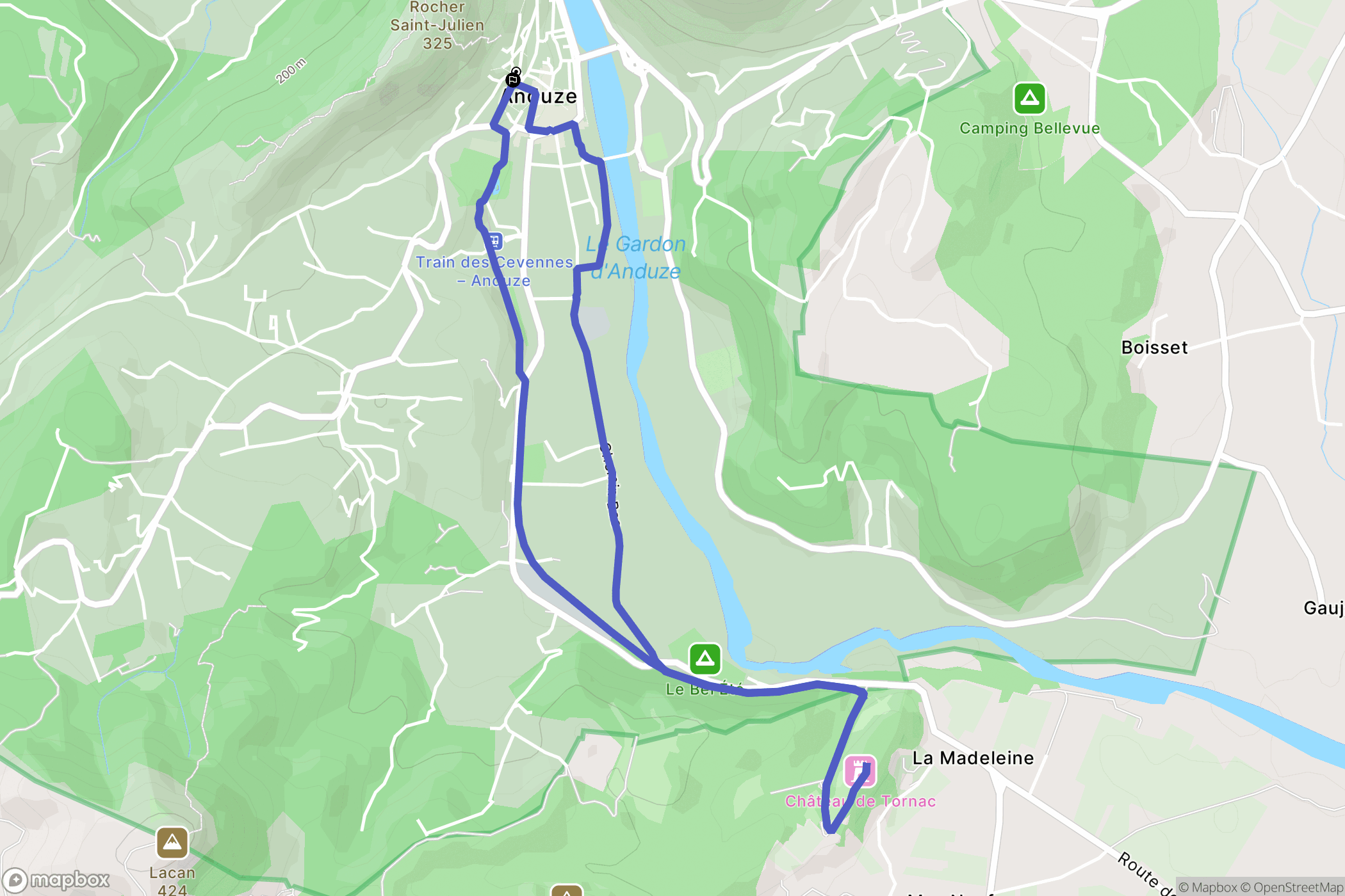 Anduze : carte du parcours de randonnée - France