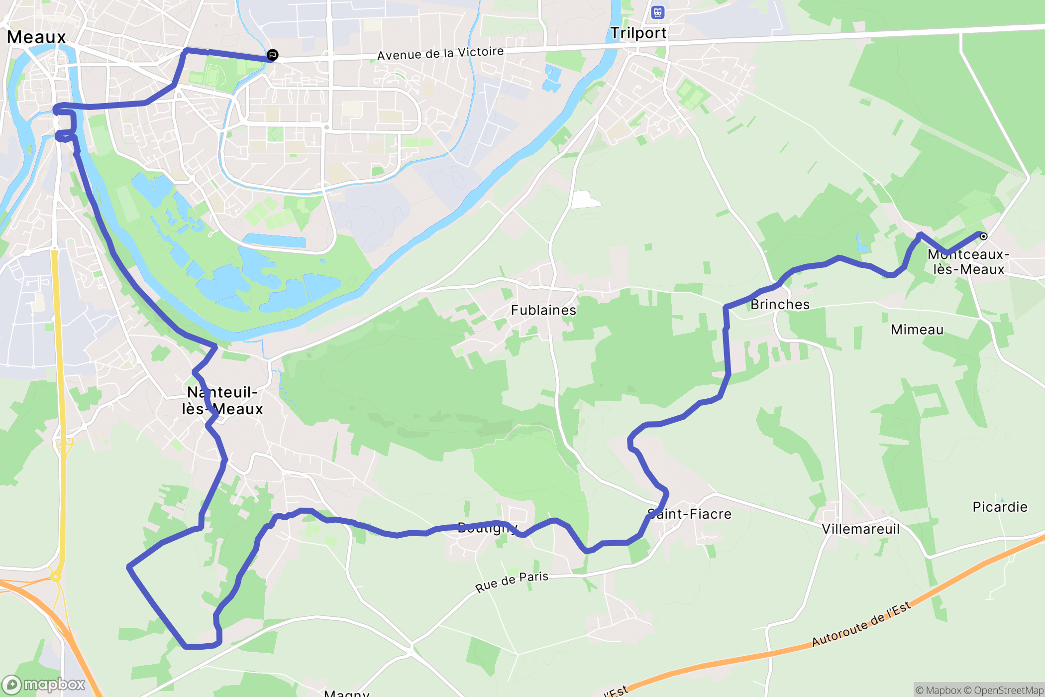 Montceaux-lès-Meaux : carte du parcours de randonnée - France