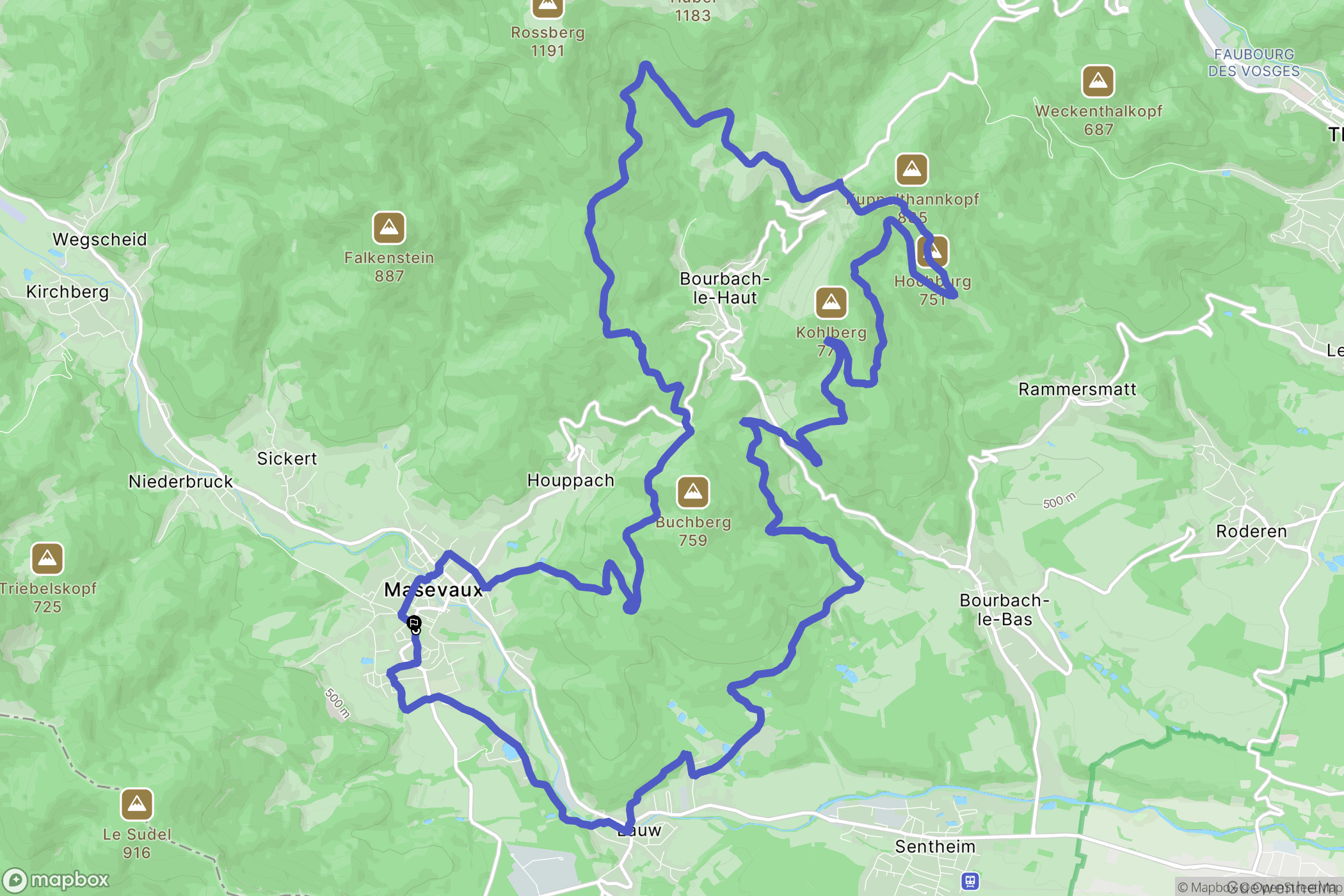 Masevaux-Niederbruck : carte du parcours de randonnée - France