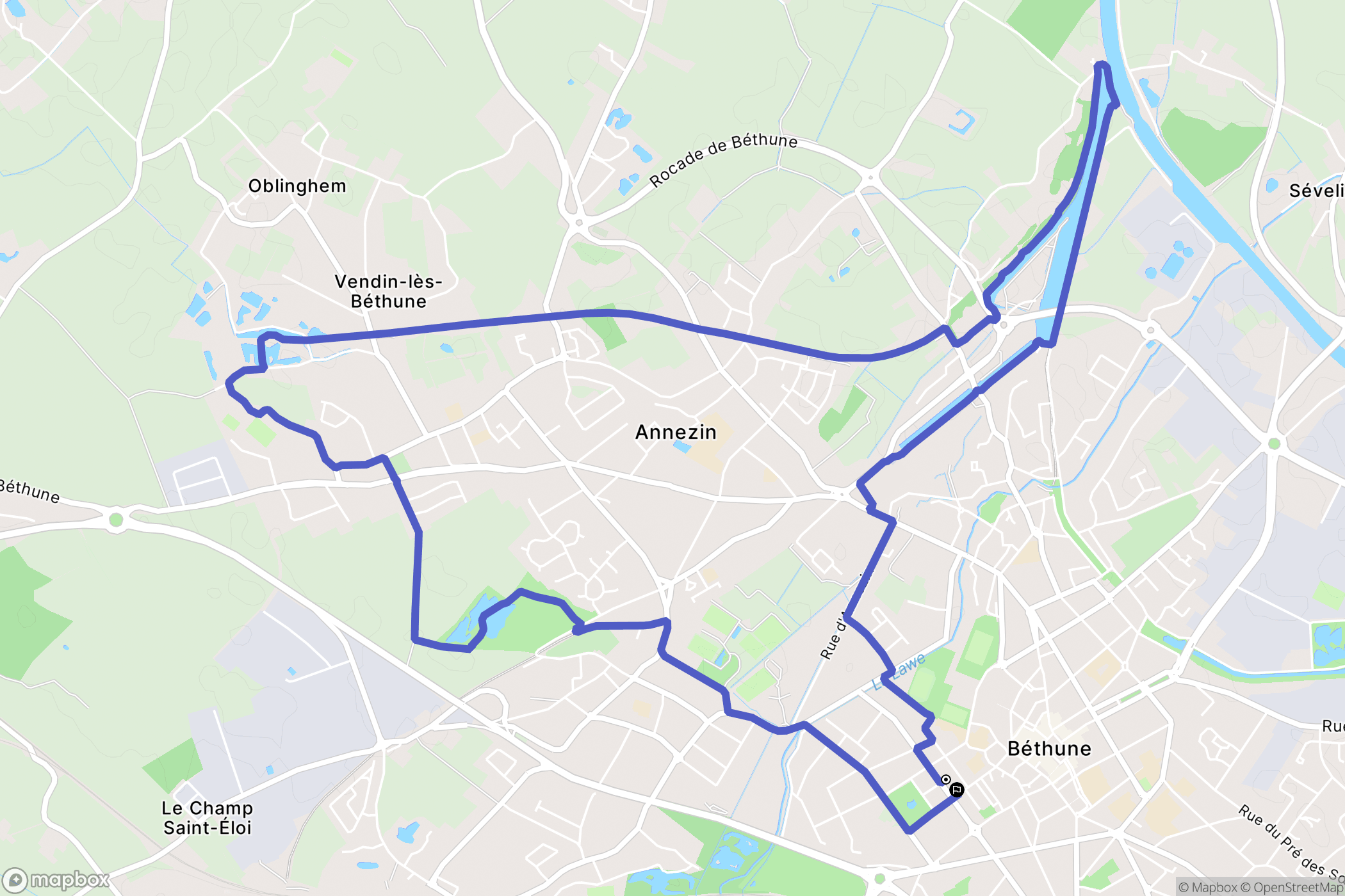 Béthune : carte du parcours de randonnée - France