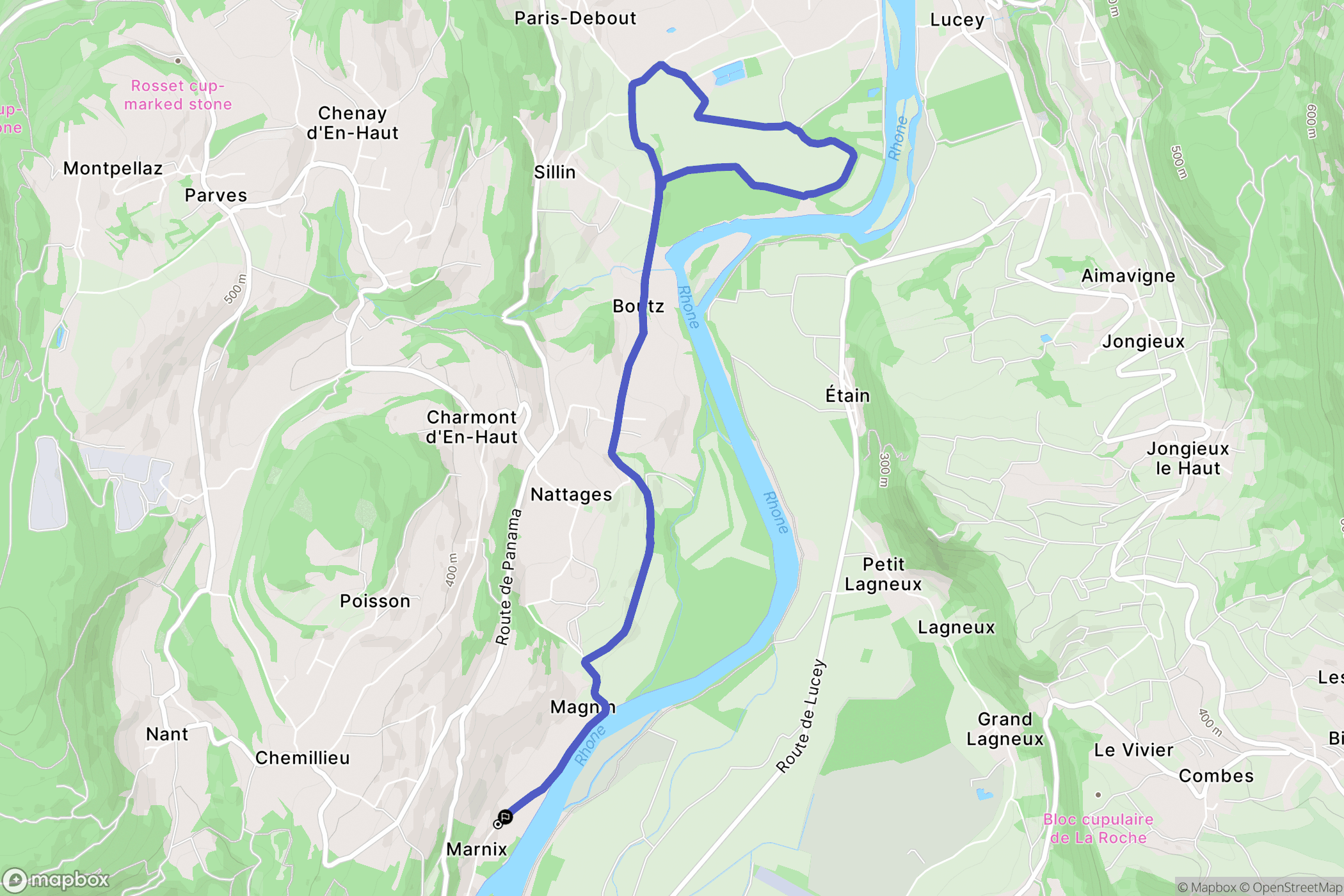 Parves-et-Nattages : carte du parcours de randonnée - France