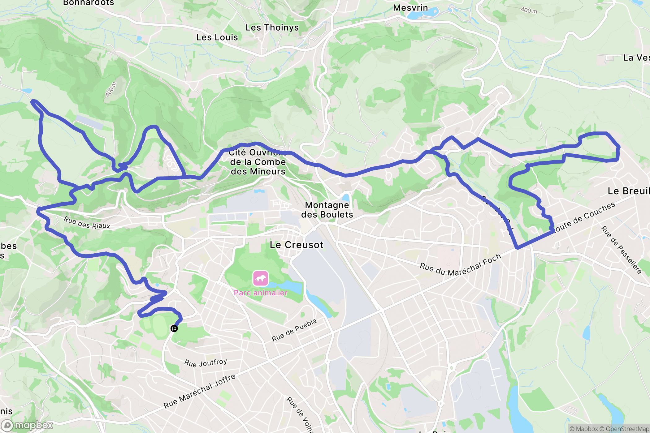 Le Creusot : carte du parcours de randonnée - France