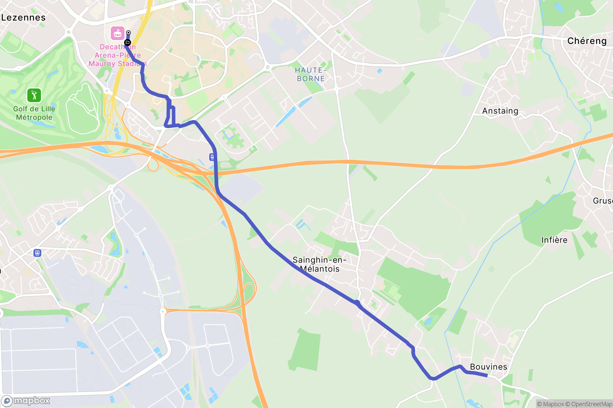Villeneuve-d'Ascq : carte du parcours de randonnée - France
