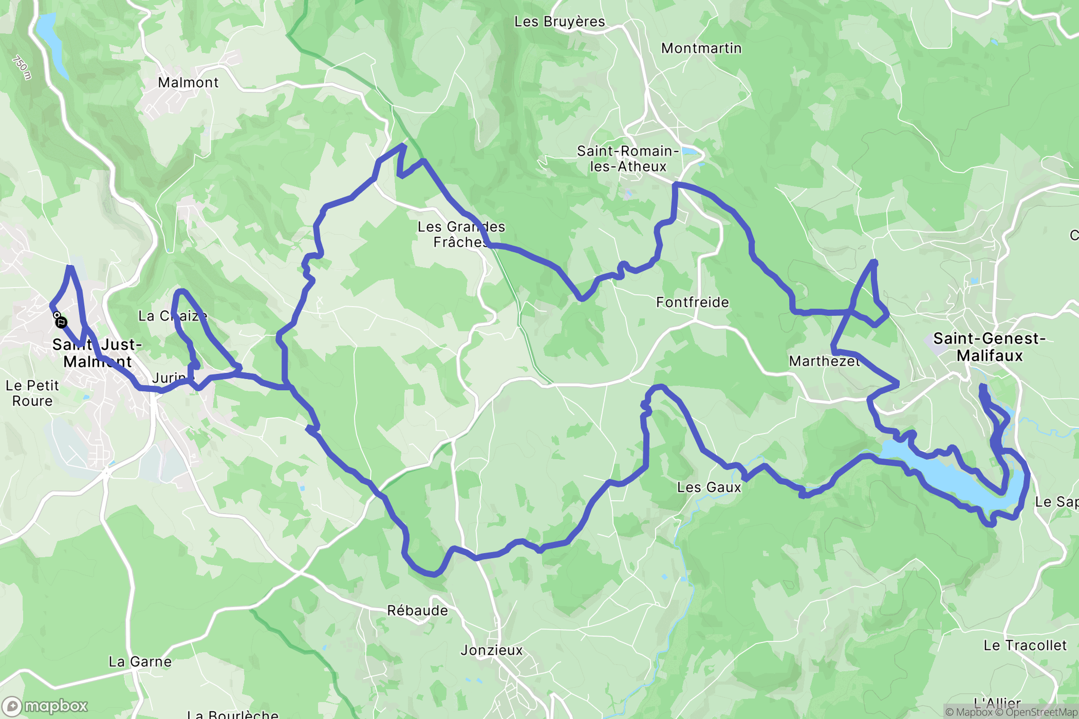 Saint-Just-Malmont : carte du parcours de randonnée - France