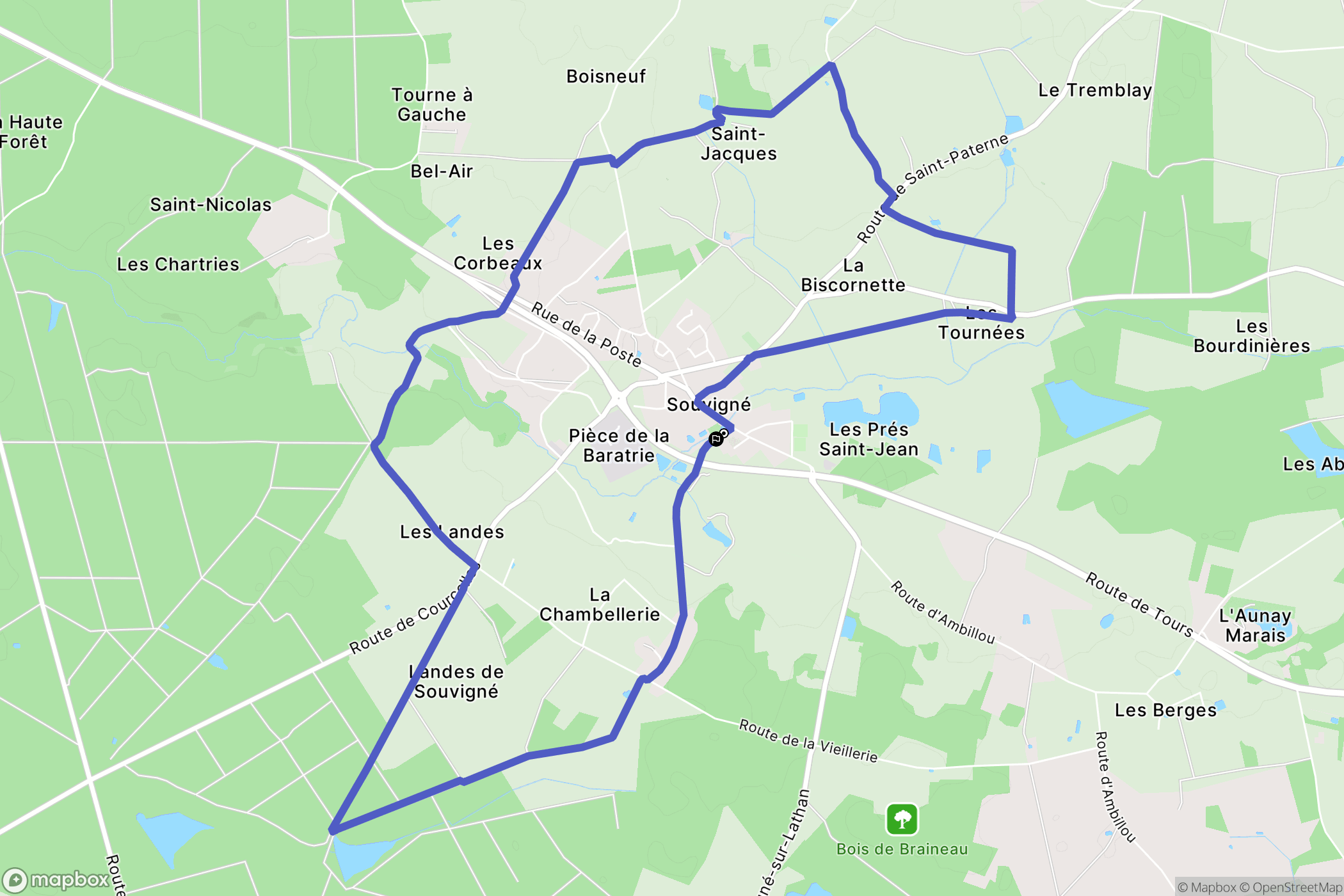 Souvigné : carte du parcours de randonnée - France