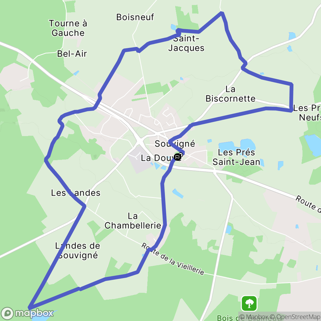 Souvigné : carte du parcours de randonnée - France