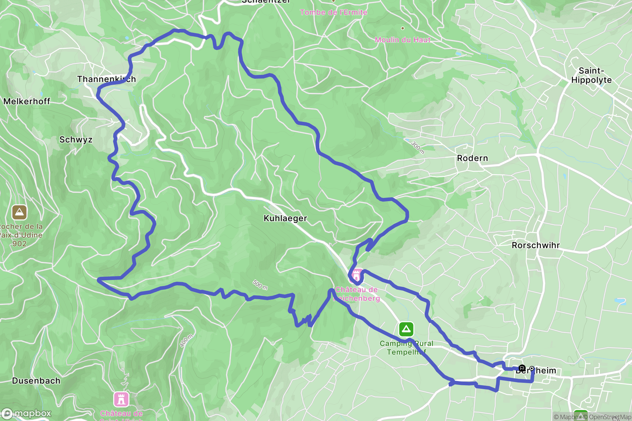 Bergheim : carte du parcours de randonnée - France