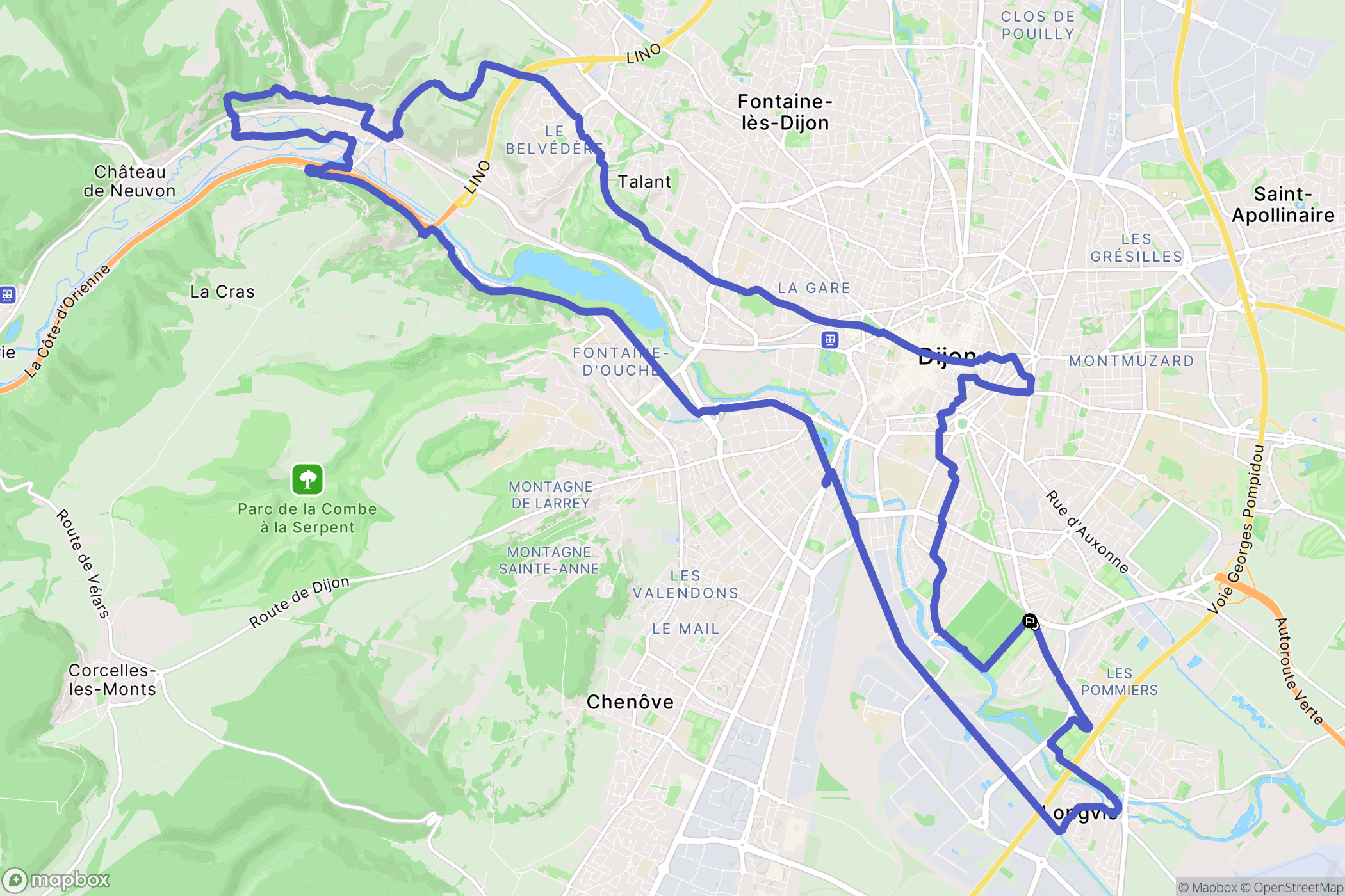 Dijon : carte du parcours de randonnée - France