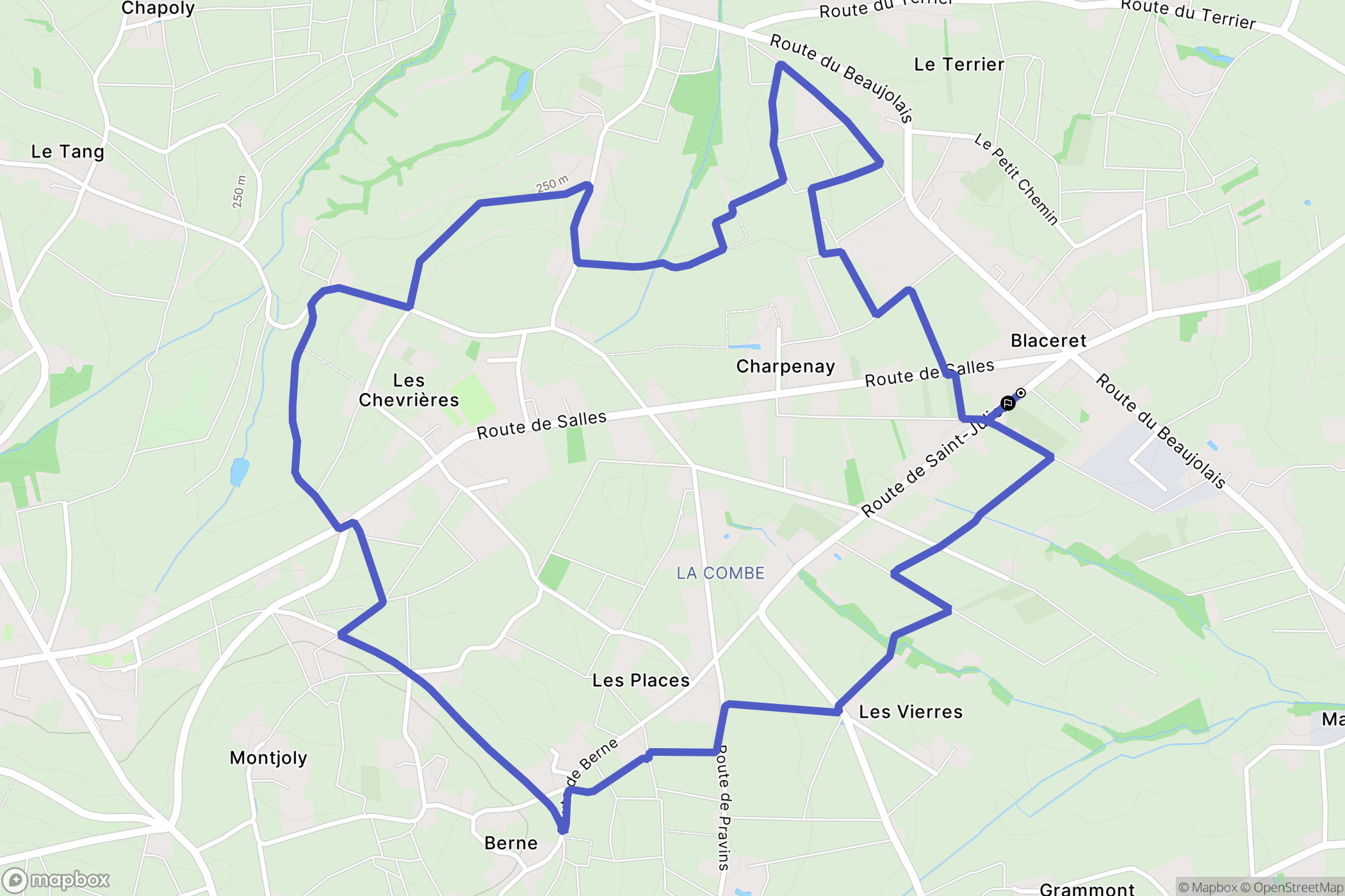 Blacé : carte du parcours de randonnée - France