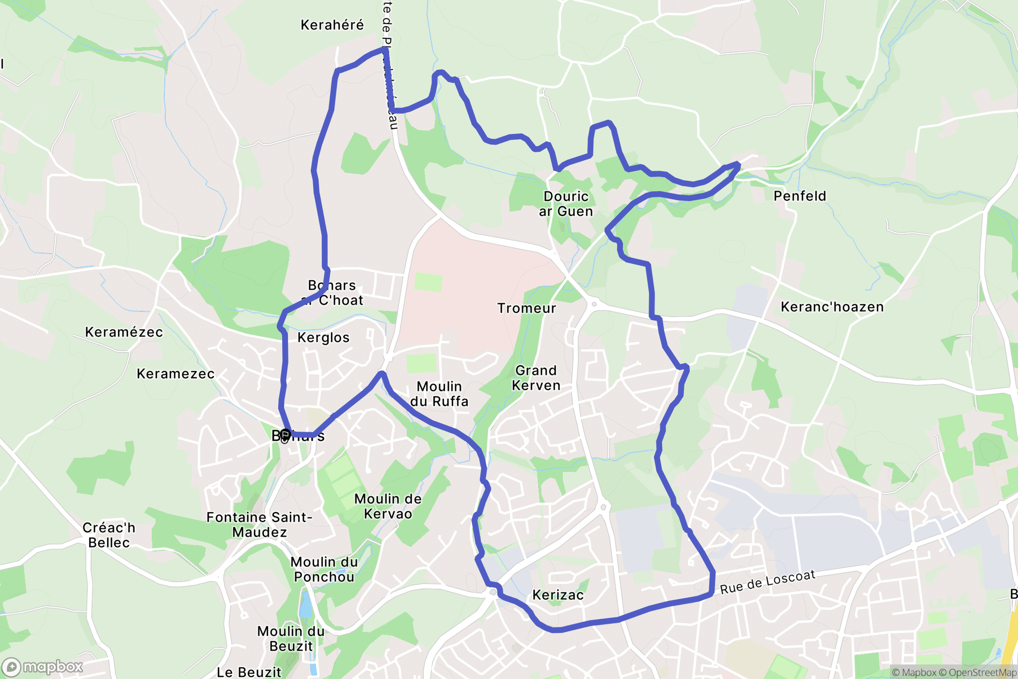 Bohars : carte du parcours de randonnée - France