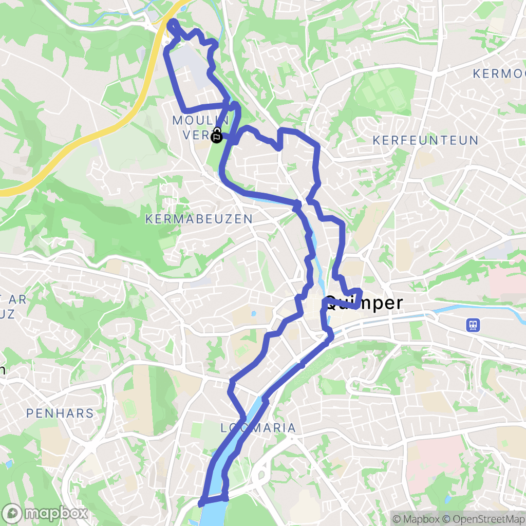 Quimper : carte du parcours de randonnée - France