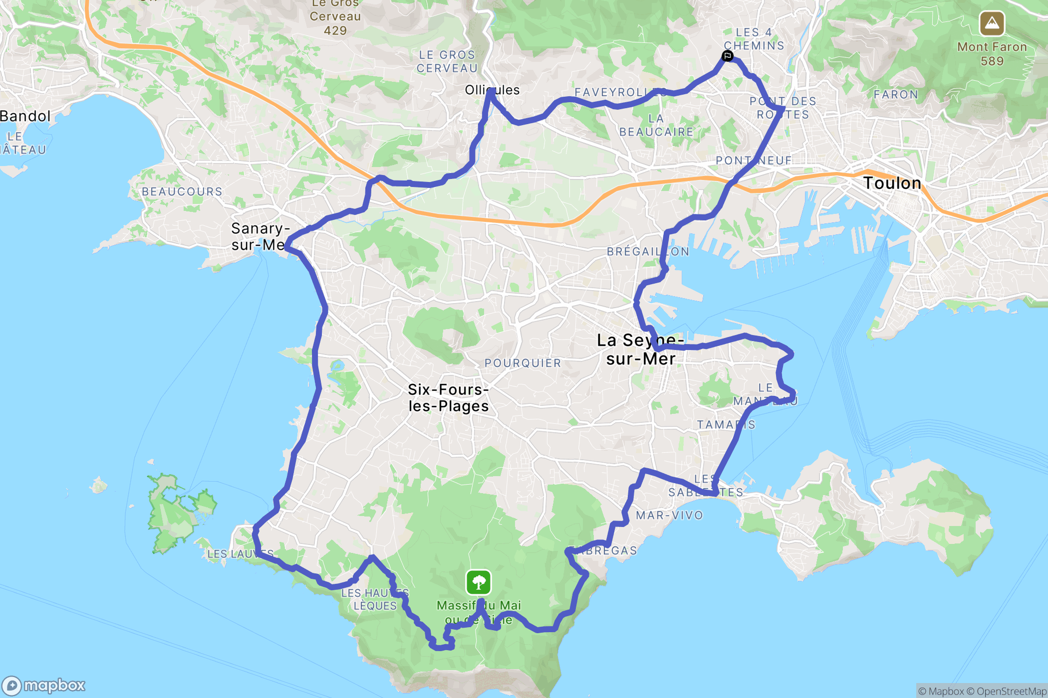 Toulon : carte du parcours de randonnée - France