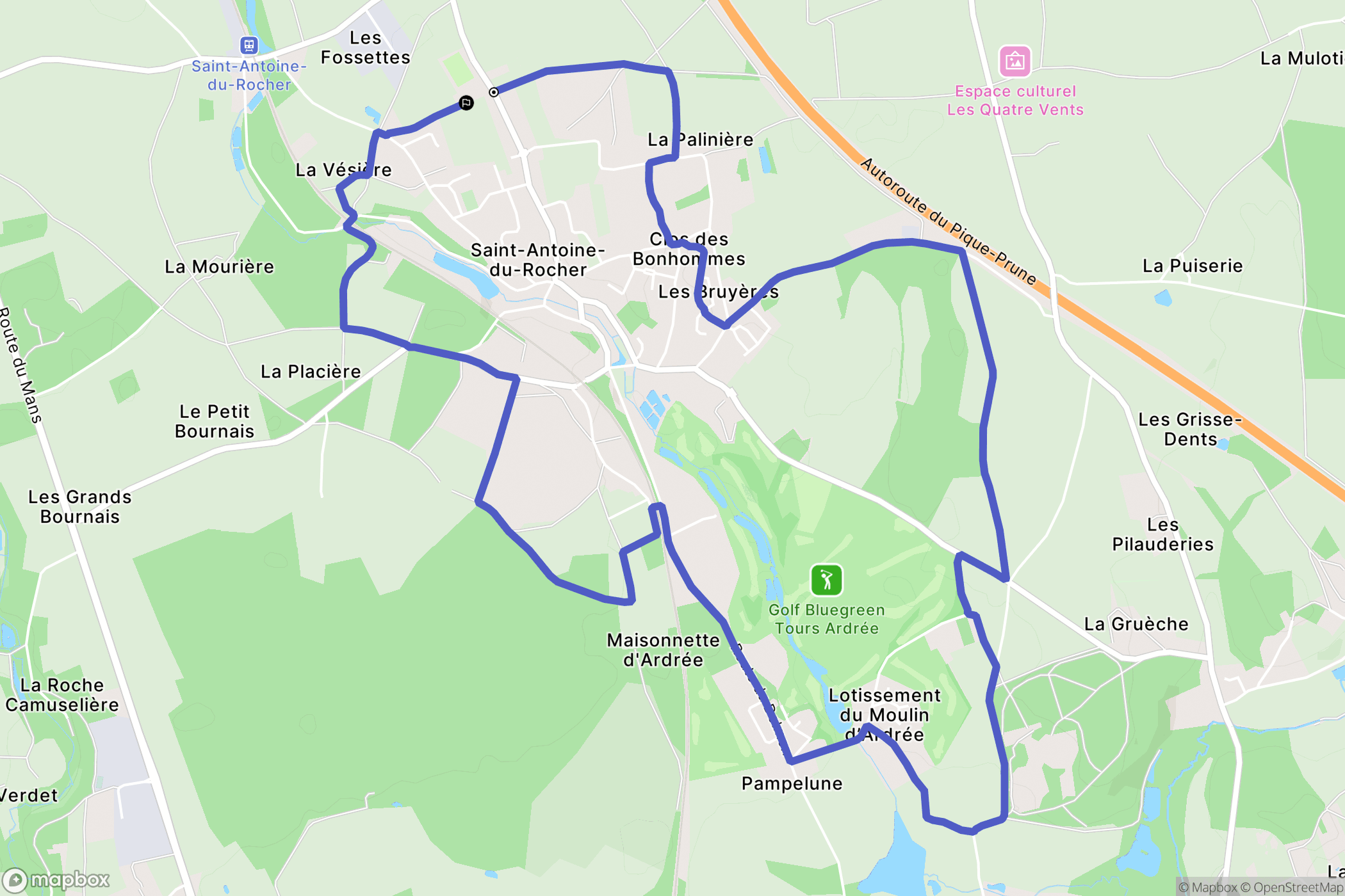 Saint-Antoine-du-Rocher : carte du parcours de randonnée - France