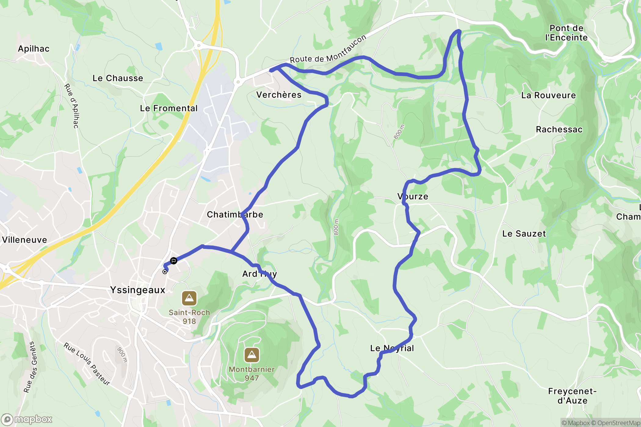 Yssingeaux : carte du parcours de randonnée - France