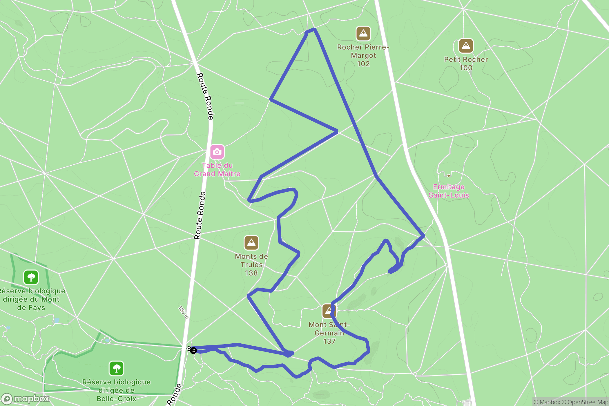 Fontainebleau : carte du parcours de randonnée - France