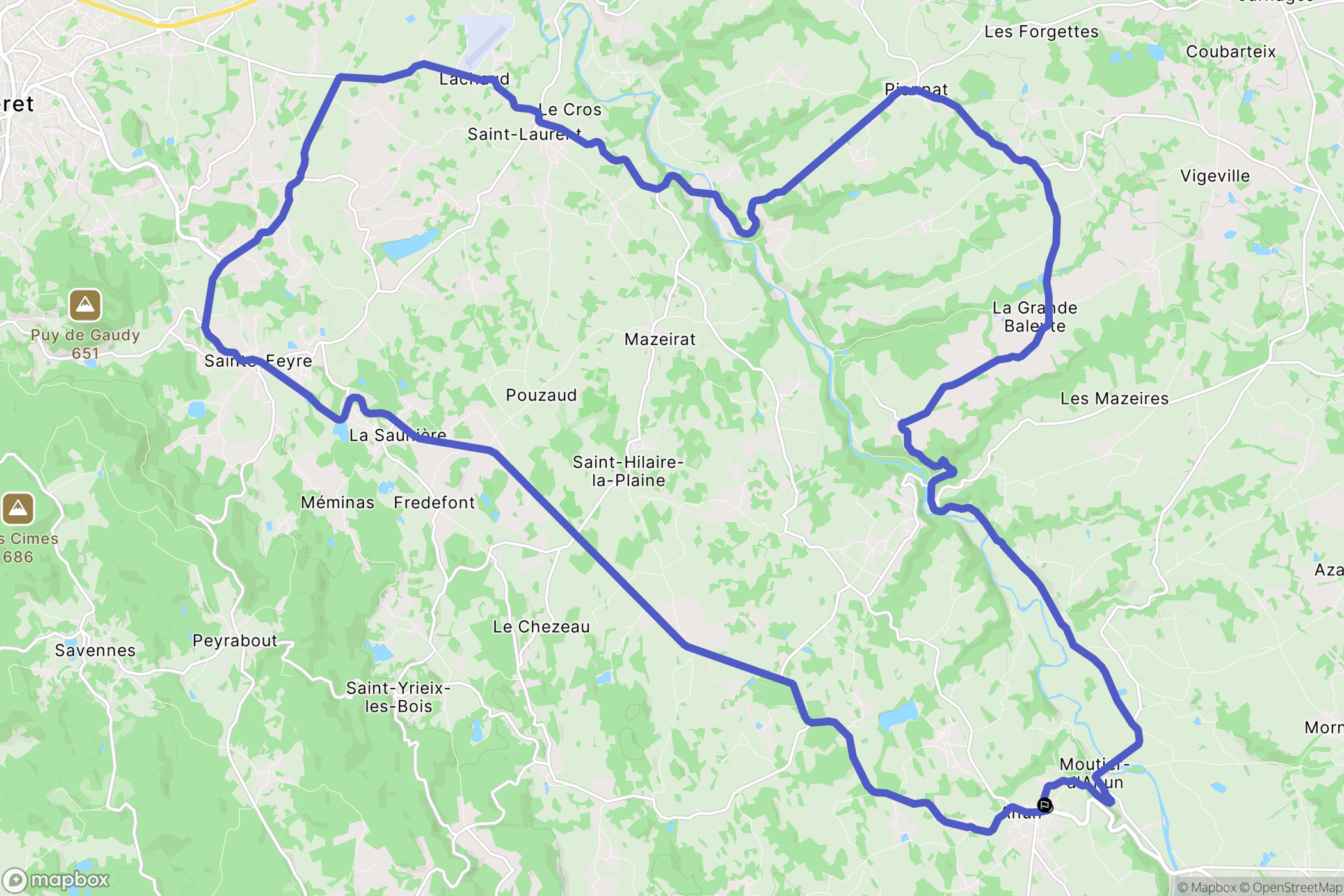 Ahun : carte du parcours de randonnée - France