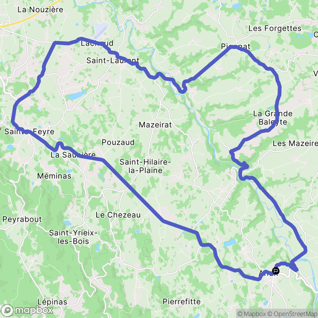 Ahun : carte du parcours de randonnée - France