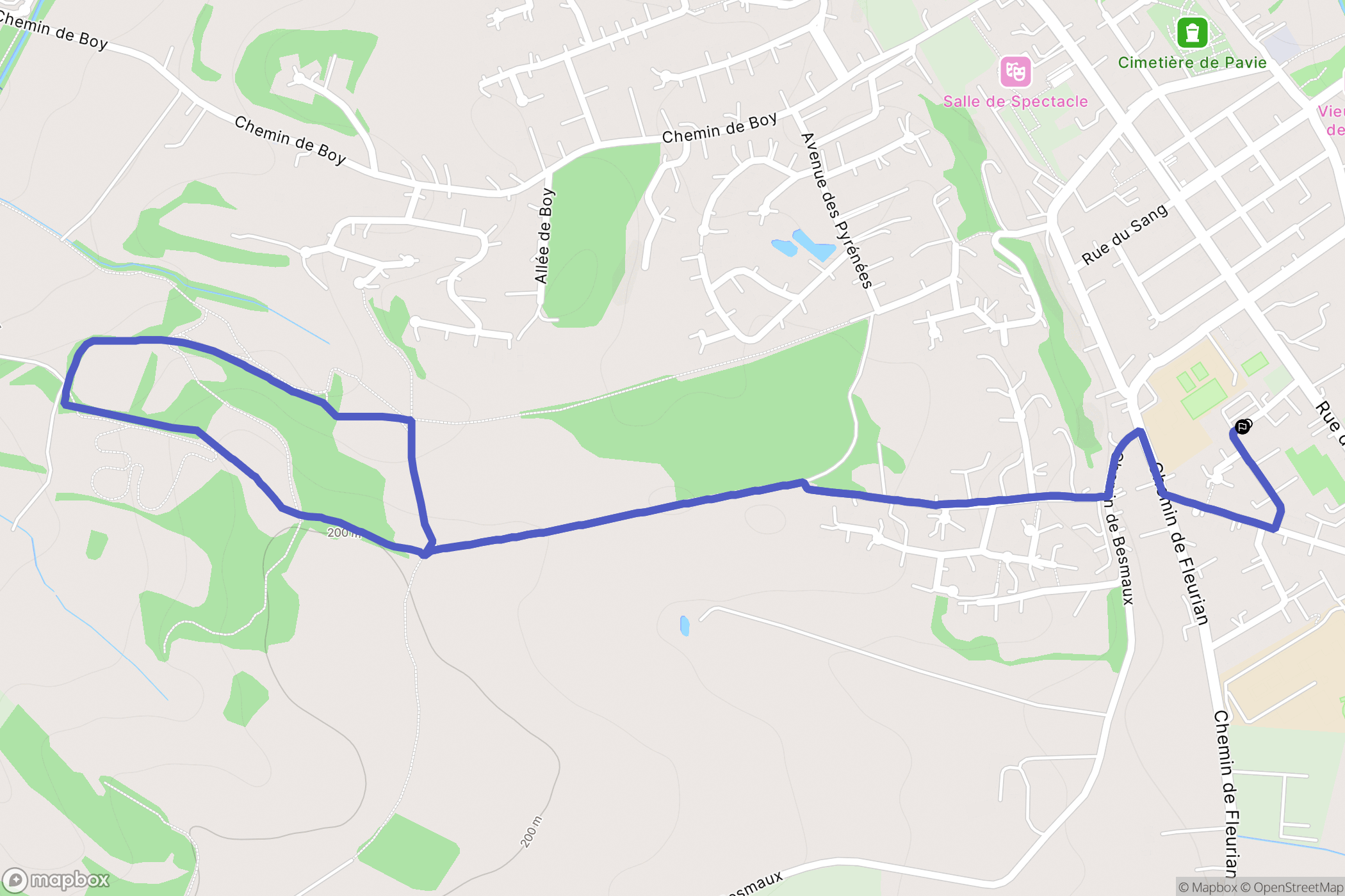 Pavie : carte du parcours de randonnée - France
