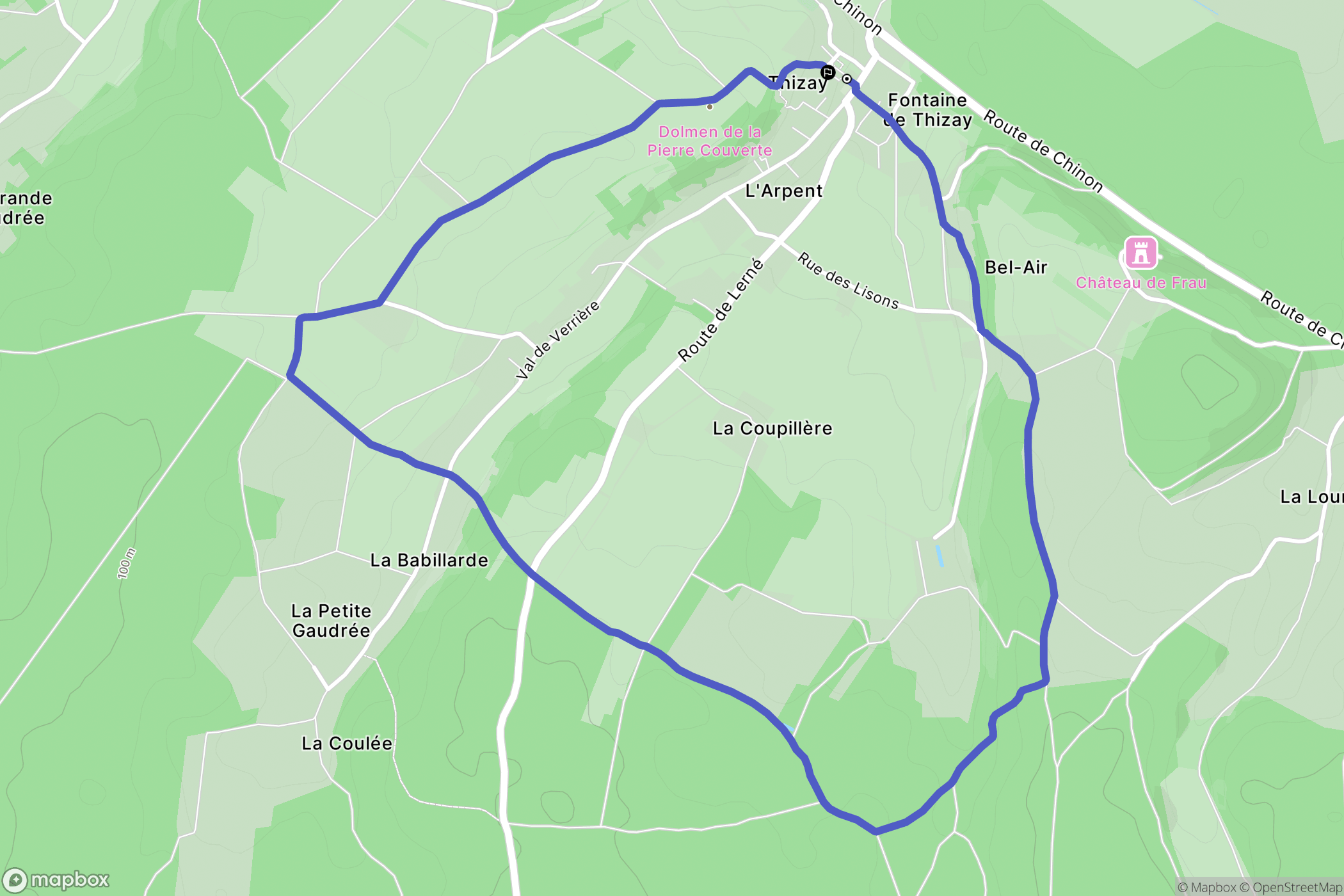Thizay : carte du parcours de randonnée - France