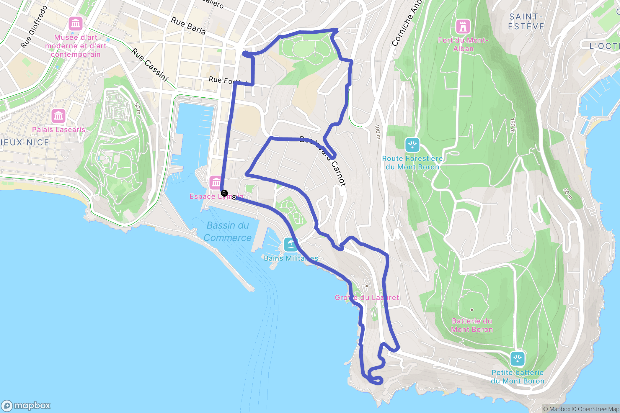 Nice : carte du parcours de randonnée - France