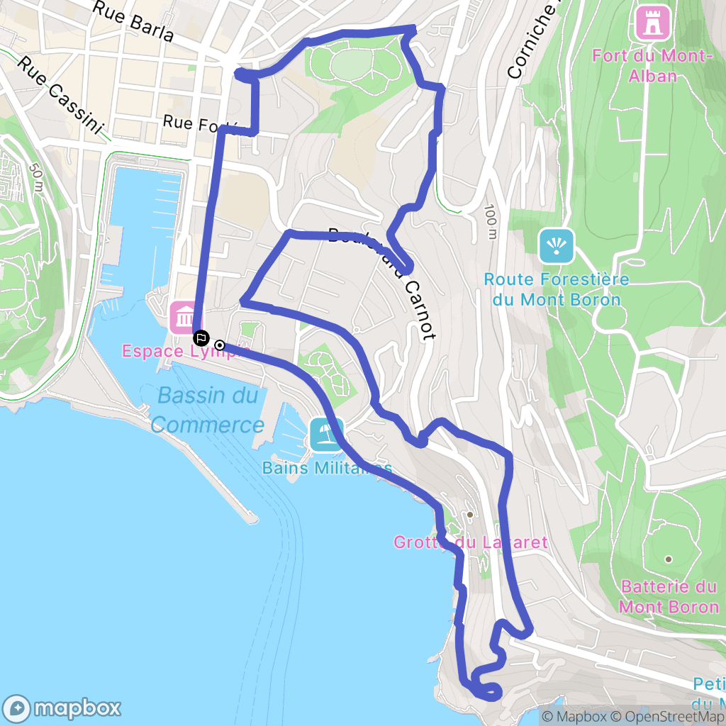 Nice : carte du parcours de randonnée - France