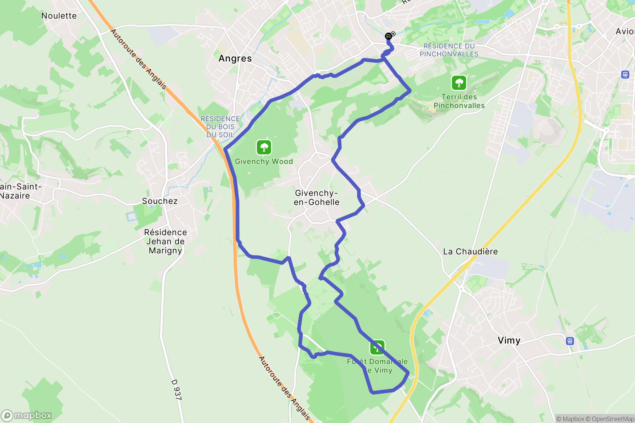 Liévin : carte du parcours de randonnée - France