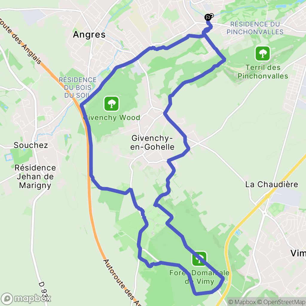 Liévin : carte du parcours de randonnée - France