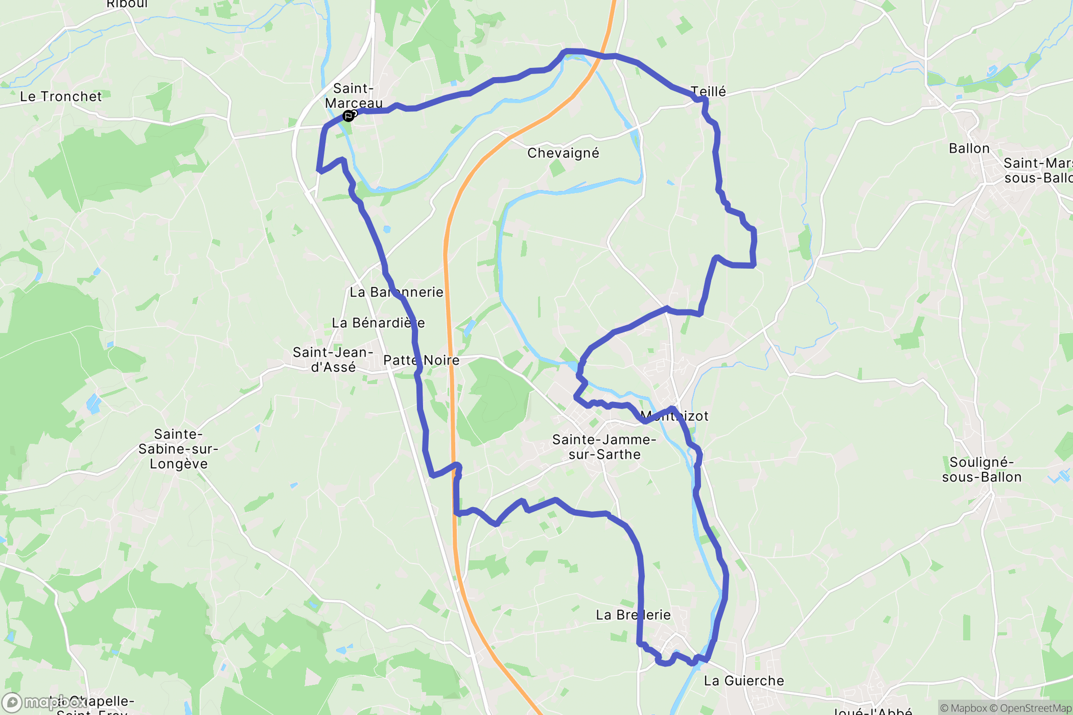 Montbizot : carte du parcours de randonnée - France