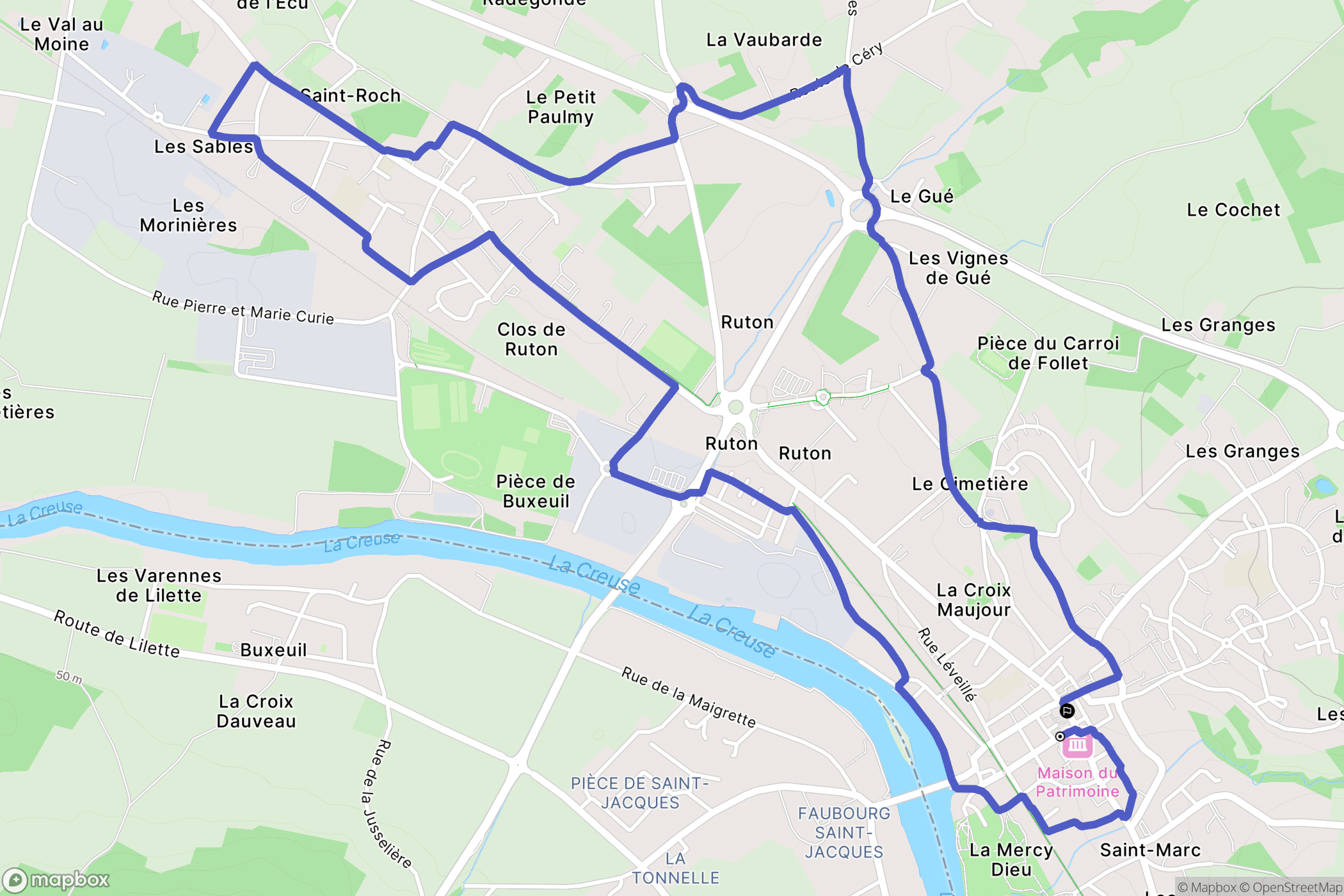 Descartes : carte du parcours de randonnée - France