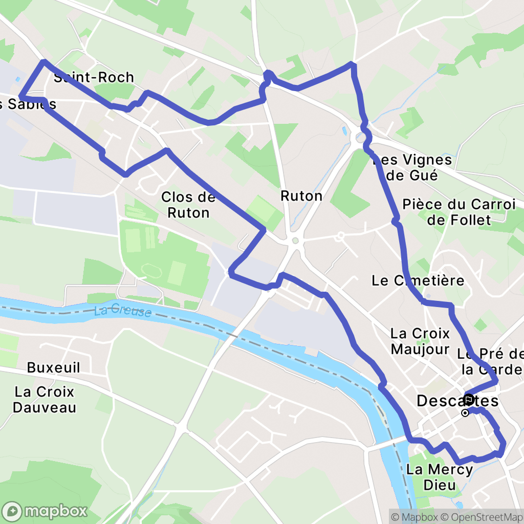 Descartes : carte du parcours de randonnée - France