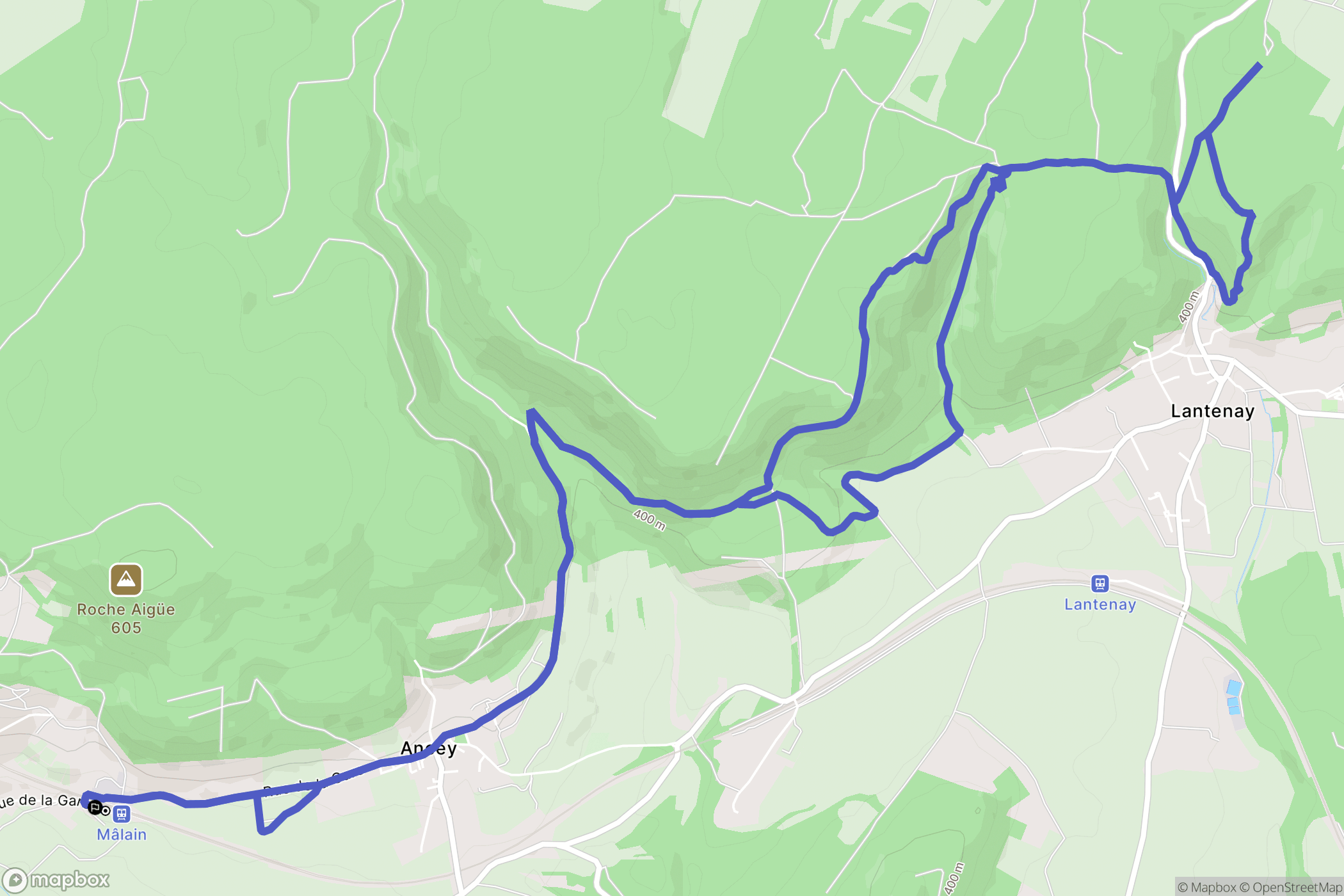Mâlain : carte du parcours de randonnée - France