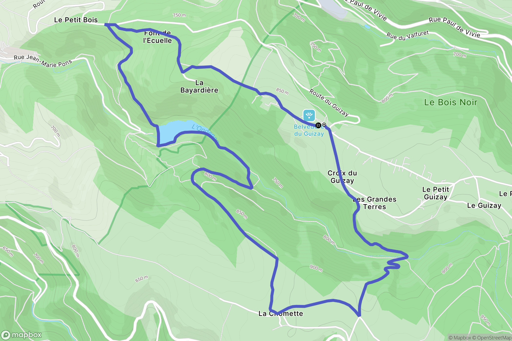 Planfoy : carte du parcours de randonnée - France