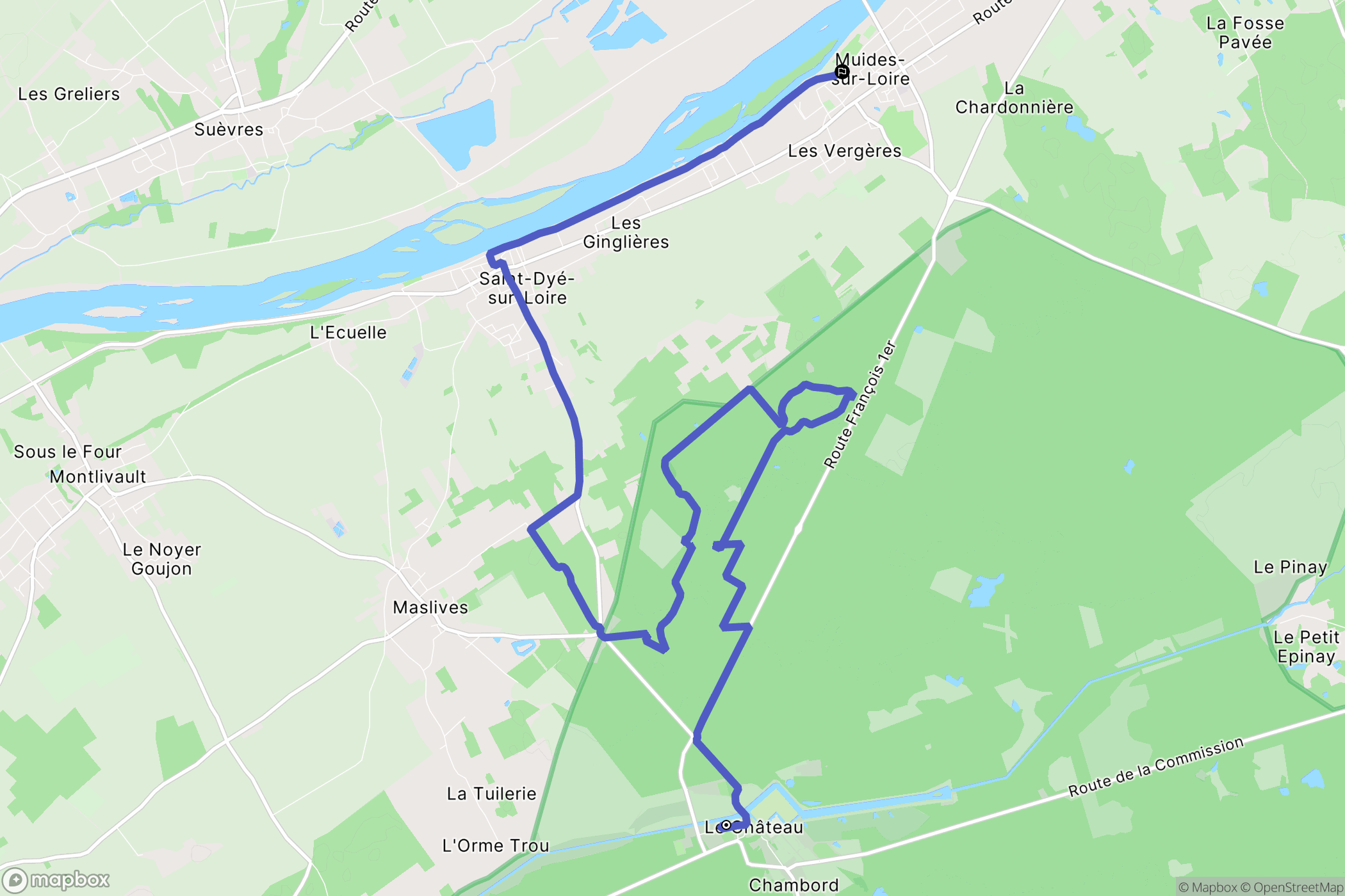 Chambord : carte du parcours de randonnée - France