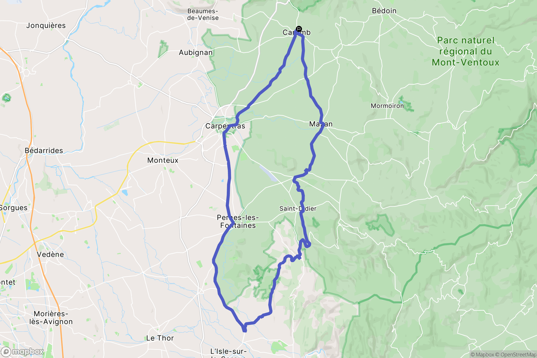 Caromb : carte du parcours de randonnée - France