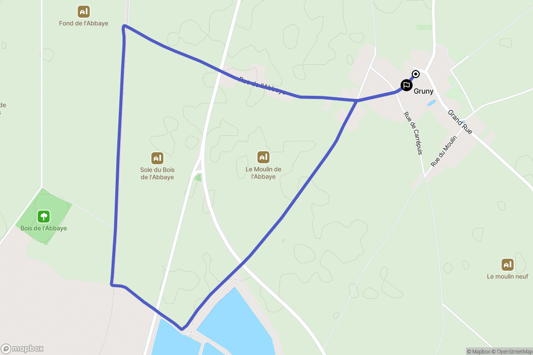 Gruny : carte du parcours de randonnée - France