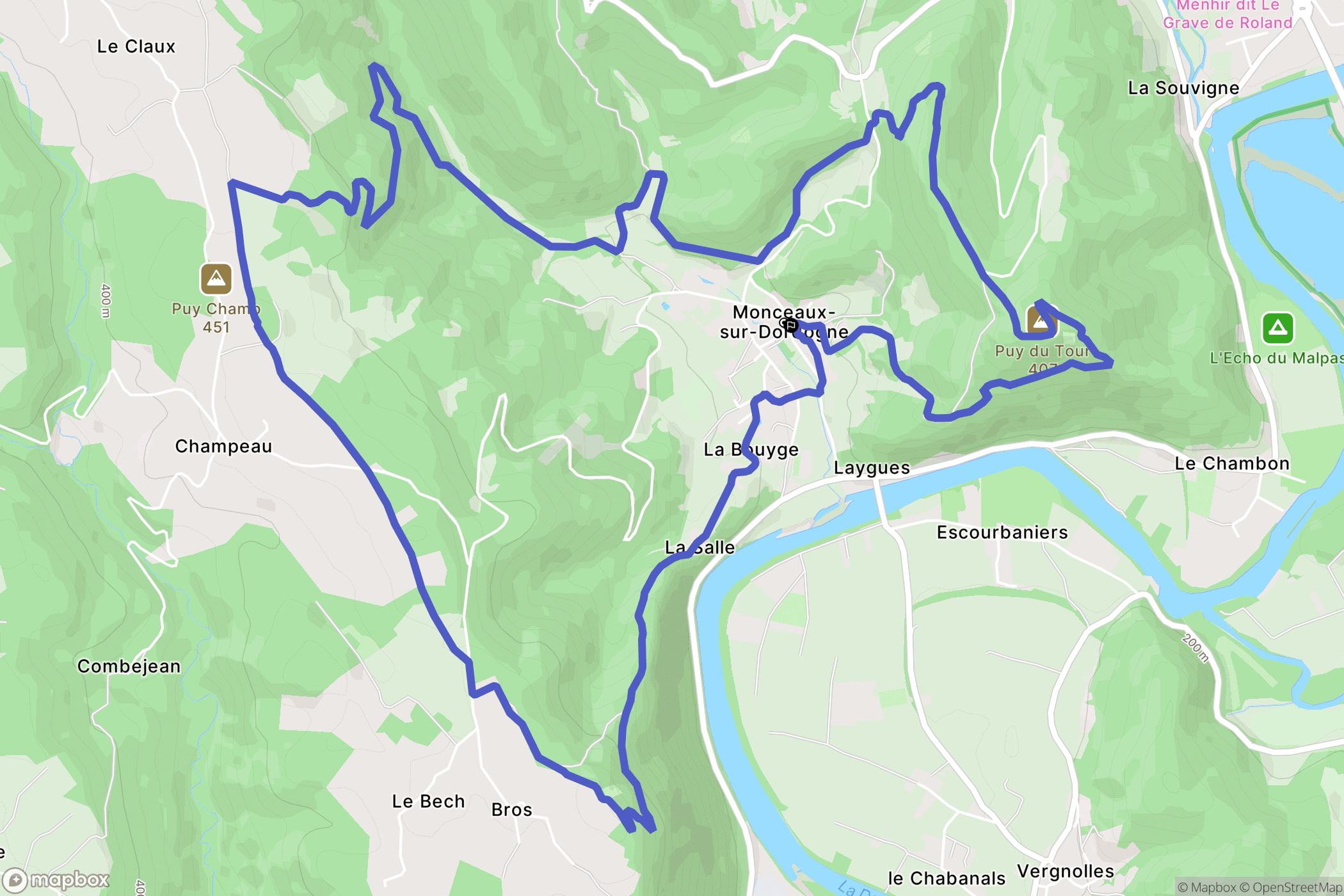 Monceaux-sur-Dordogne : carte du parcours de randonnée - France