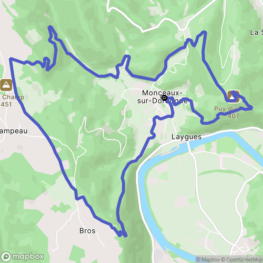 Monceaux-sur-Dordogne : carte du parcours de randonnée - France